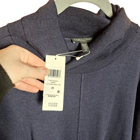 Eileen Fisher NEW 2X Merino jersey cowl neck sweater dark navy blue 100% wool - Picture 5 of 5